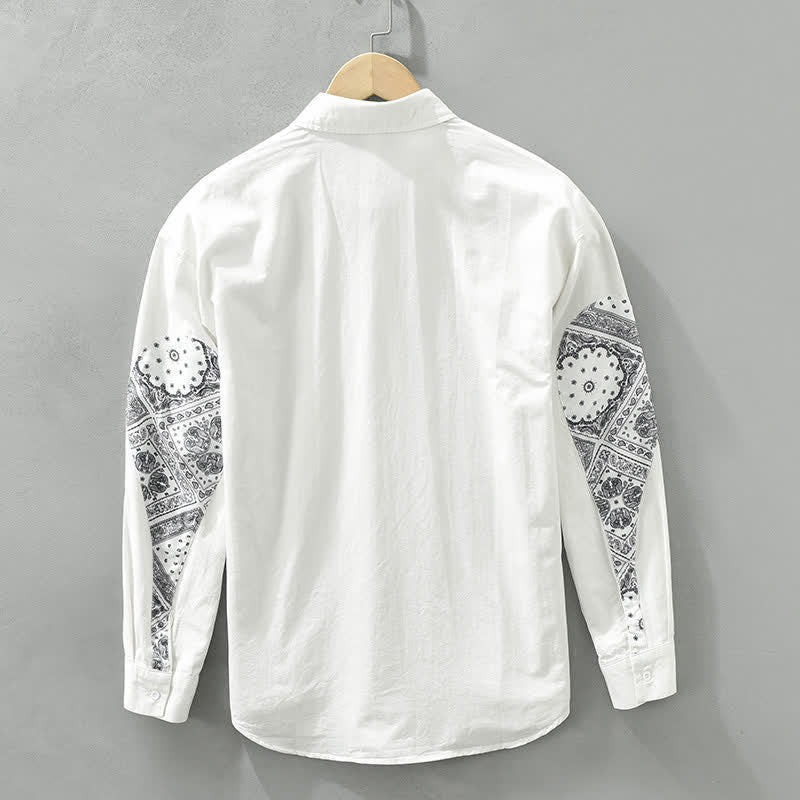 Buddha Stones Koszule męskie z długim rękawem i kieszenią naszytą, w stylu paisley, w stylu casual vintage, z bawełny, zapinane na guziki - image 7