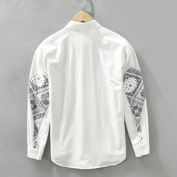 Buddha Stones Koszule męskie z długim rękawem i kieszenią naszytą, w stylu paisley, w stylu casual vintage, z bawełny, zapinane na guziki - image 7