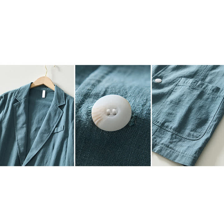 Buddha Stones Wiosenno-jesienna, swobodna, minimalistyczna męska kurtka z bawełny ramii z klapami i kieszeniami - image 21
