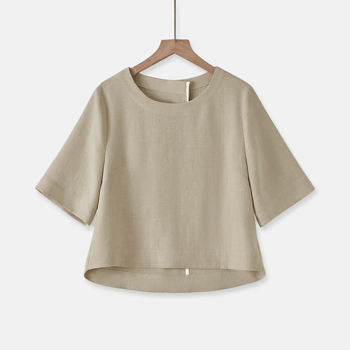 Buddha Stones Letnie, swobodne, minimalistyczne, damskie koszulki z krótkim rękawem i okrągłym dekoltem - Dębnik - US12, UK/AU16, EU44 (2XL) - image 0