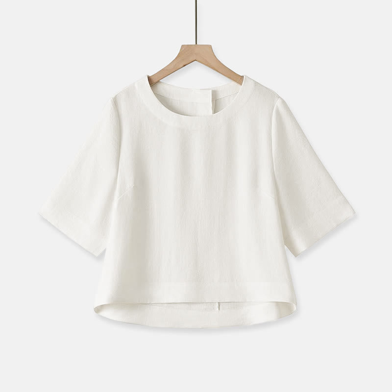 Buddha Stones Letnie, swobodne, minimalistyczne, damskie koszulki z krótkim rękawem i okrągłym dekoltem - Biały - US12, UK/AU16, EU44 (2XL) - image 22