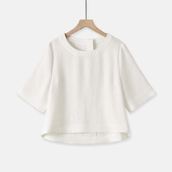 Buddha Stones Letnie, swobodne, minimalistyczne, damskie koszulki z krótkim rękawem i okrągłym dekoltem - Biały - US12, UK/AU16, EU44 (2XL) - image 22