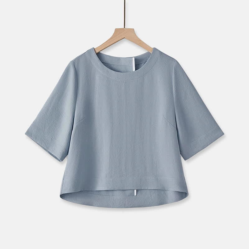 Buddha Stones Letnie, swobodne, minimalistyczne, damskie koszulki z krótkim rękawem i okrągłym dekoltem - LightSteelBlue - US12, UK/AU16, EU44 (2XL) - image 15