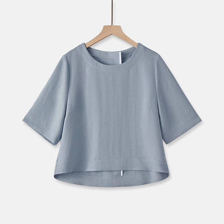 Buddha Stones Letnie, swobodne, minimalistyczne, damskie koszulki z krótkim rękawem i okrągłym dekoltem - LightSteelBlue - US12, UK/AU16, EU44 (2XL) - image 15
