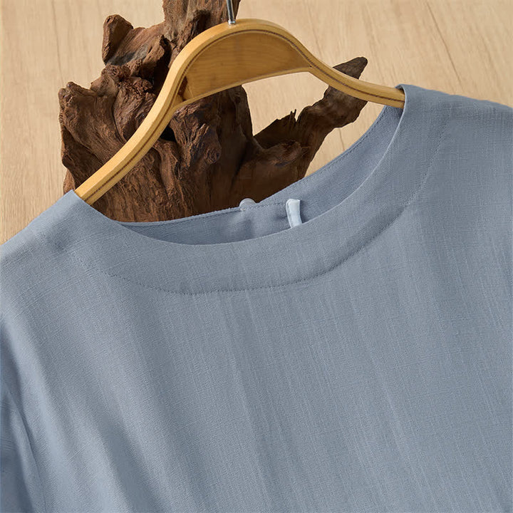 Buddha Stones Letnie, swobodne, minimalistyczne, damskie koszulki z krótkim rękawem i okrągłym dekoltem - image 16