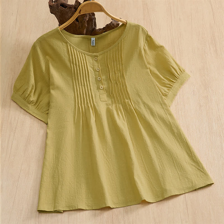 Buddha Stones Letnie, swobodne, minimalistyczne koszule damskie z krótkim rękawem, zapinane na guziki, z solidnej bawełny - Ciemny Khaki - US16, UK/AU20, EU48 (5XL) - image 16
