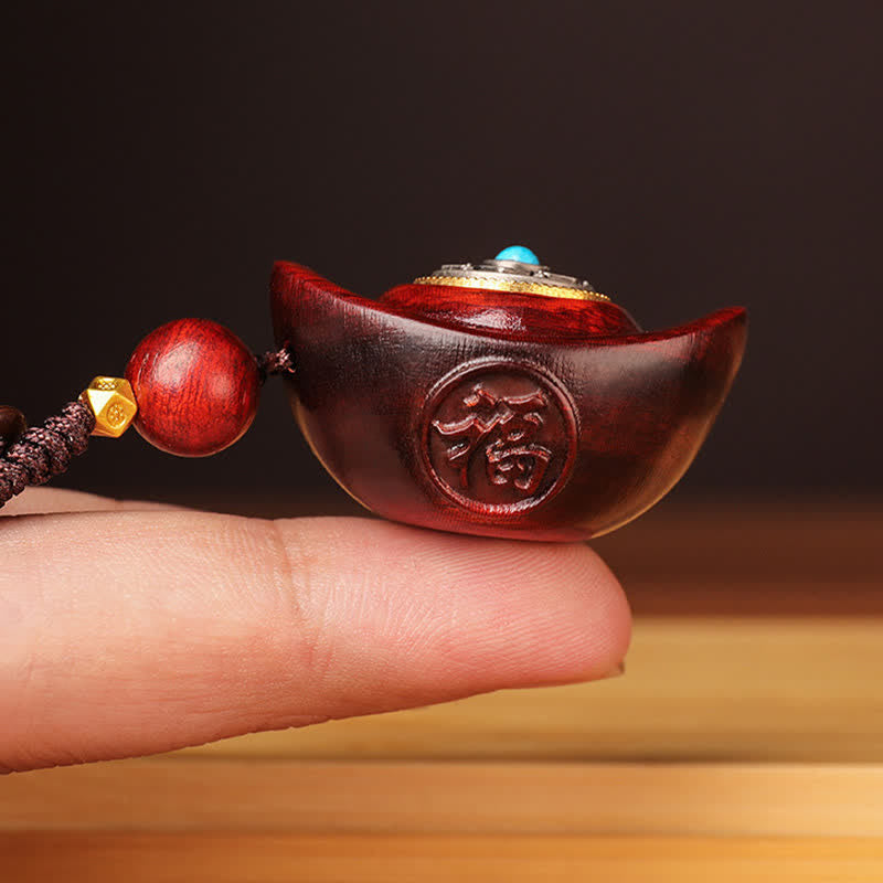 Buddha Stones Breloki Mądrości Yuanbao z czerwonym drzewem sandałowym Om Mani Padme Hum - image 2