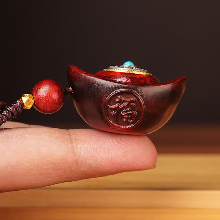 Buddha Stones Breloki Mądrości Yuanbao z czerwonym drzewem sandałowym Om Mani Padme Hum - image 2