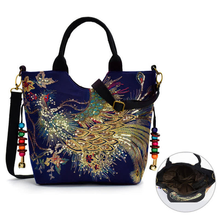 Torba na ramię z haftem dwustronnym " Buddha Stones" z pawiem - image 1