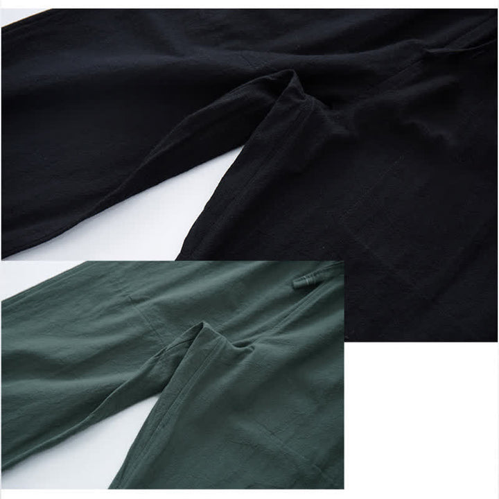 Spodnie męskie z nadrukiem "Buddha Stones" w jednolitym kolorze, bawełniane, swobodne, ze ściągaczem i kieszeniami - image 6