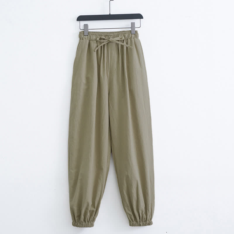 Spodnie haremowe męskie z kieszeniami, w jednolitym kolorze, z bawełny i Buddha Stones - Ciemny Khaki - US/UK/AU44， EU54 (4XL) - image 6