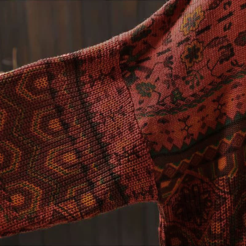 Bluza damska z długim rękawem i dzianinowym kapturem z motywem Buddha Stones w paski i geometryczne kwiaty - image 8
