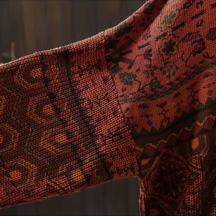 Bluza damska z długim rękawem i dzianinowym kapturem z motywem Buddha Stones w paski i geometryczne kwiaty - image 8