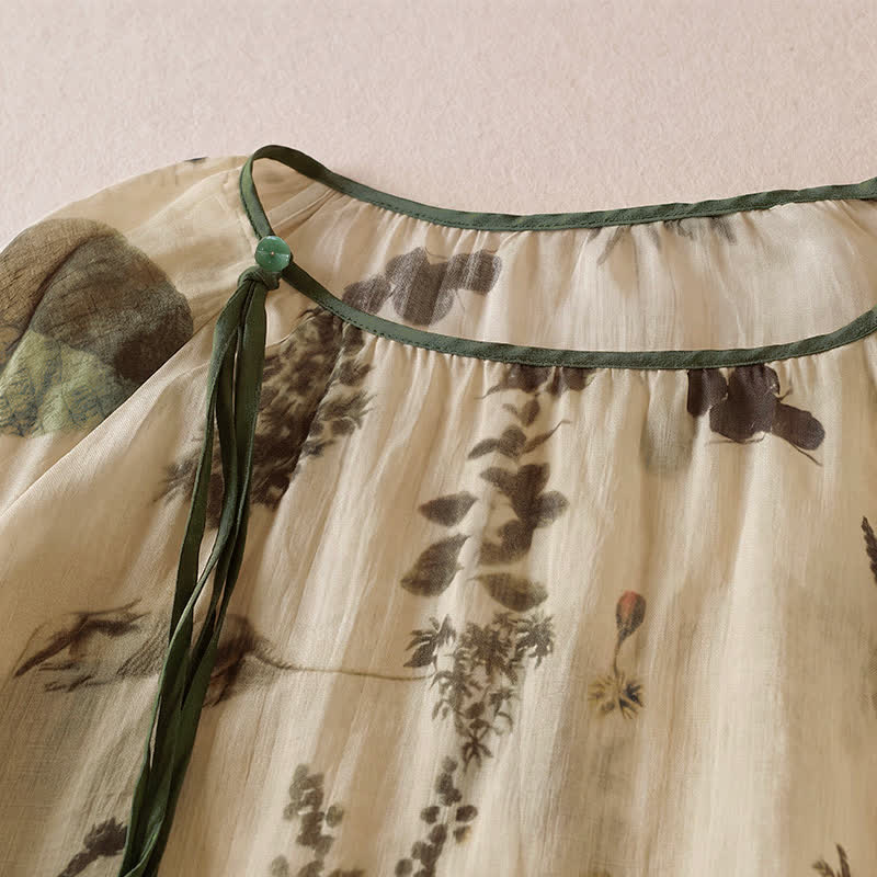 Buddha Stones Koszule damskie z długim rękawem w stylu boho, wiosenno-letnim, ze ściągaczem i kwiatowym wzorem - image 2