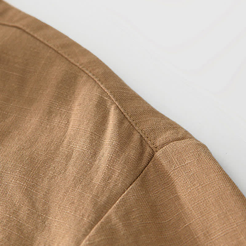 Buddha Stones Letnie, swobodne, minimalistyczne koszule męskie z krótkim rękawem i zamkiem błyskawicznym w jednolitym kolorze - image 11