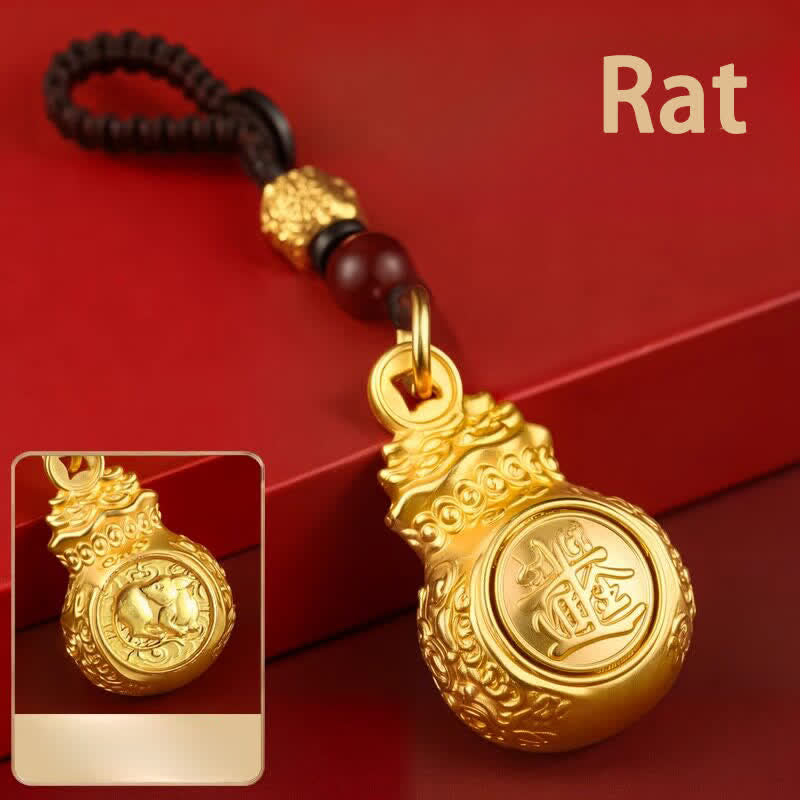 Buddha Stones "Zdobądź fortunę każdego dnia" Monety z woreczkami z chińskim znakiem zodiaku w kolorze złotym i miedzianym, breloki - Szczur - image 0