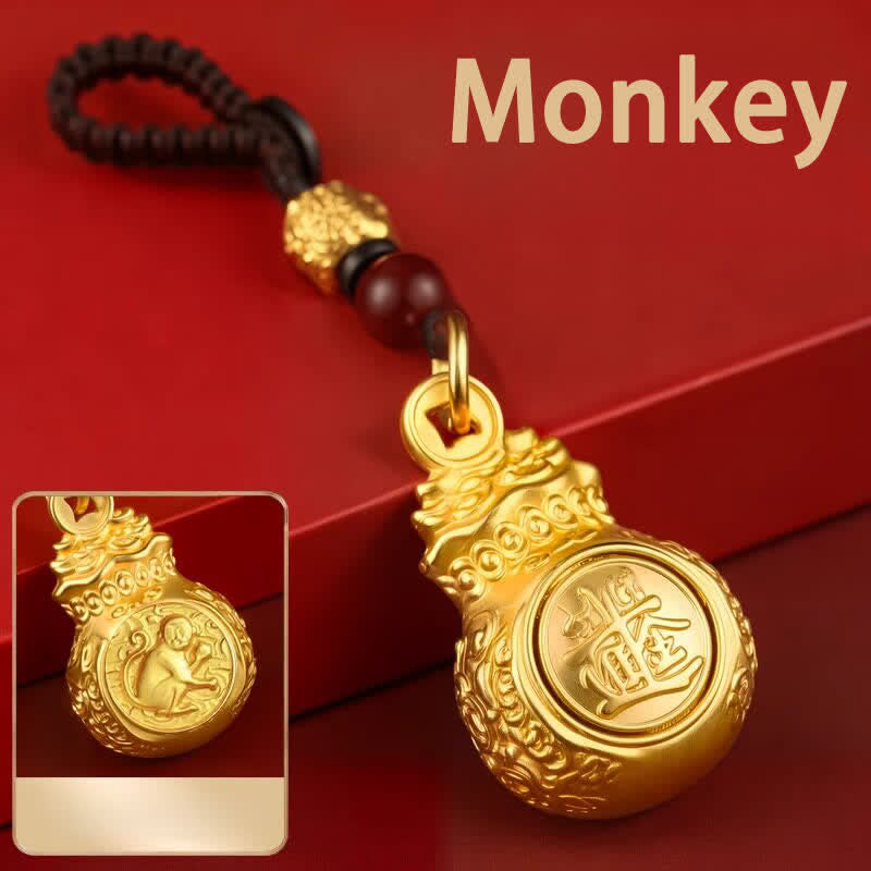 Buddha Stones "Zdobądź fortunę każdego dnia" Monety z woreczkami z chińskim znakiem zodiaku w kolorze złotym i miedzianym, breloki - Małpa - image 25