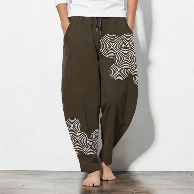Buddha Stones Spodnie męskie zwężane z czystej bawełny ze spiralnym wzorem koncentrycznym i ściągaczem oraz kieszeniami - SaddleBrown - US/UK/AU50, EU60 (5XL) - image 7