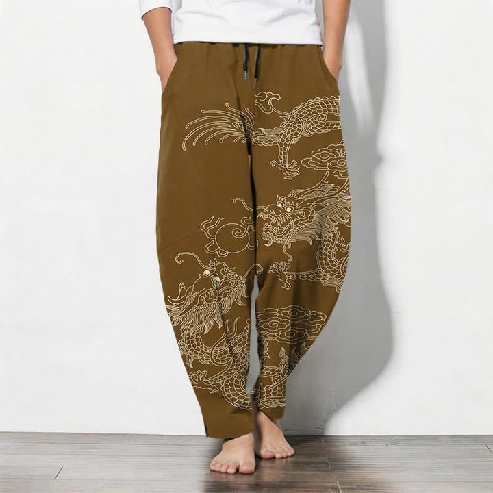 Buddha Stones Spodnie męskie zwężane z czystej bawełny ze wzorem Imperial Dragon i ściągaczem, z kieszeniami - Peru - US/UK/AU50, EU60 (5XL) - image 11