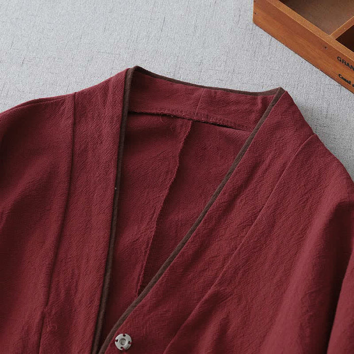 Buddha Stones Kimono damskie w stylu vintage, wiosenno-jesiennym, z węzłem i guzikami, z dekoltem w serek - image 2