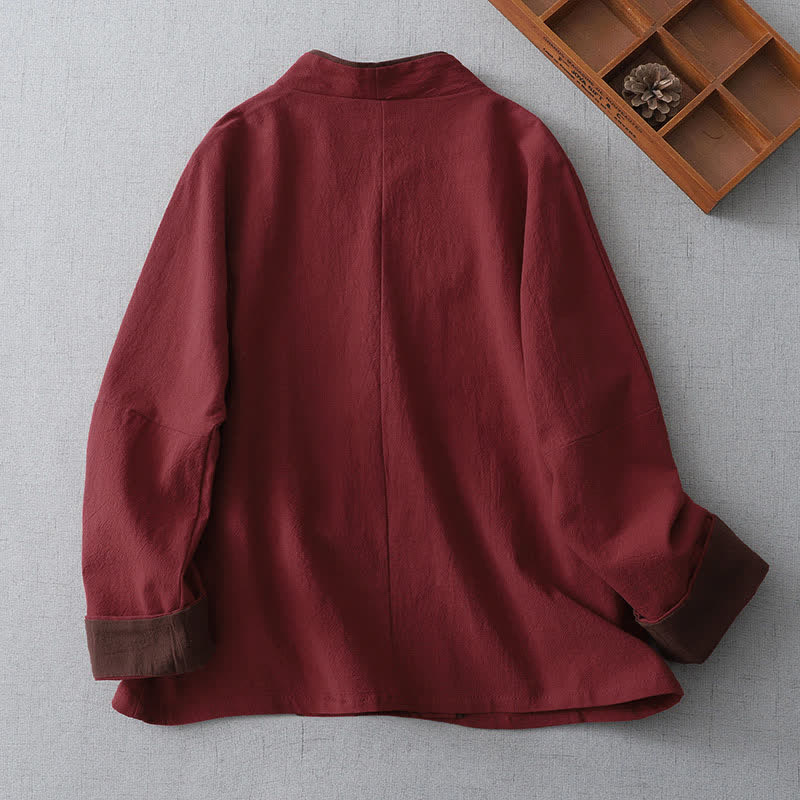 Buddha Stones Kimono damskie w stylu vintage, wiosenno-jesiennym, z węzłem i guzikami, z dekoltem w serek - image 1