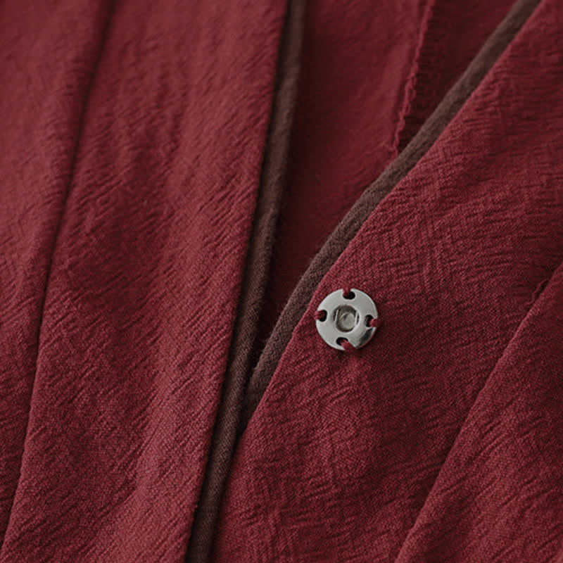 Buddha Stones Kimono damskie w stylu vintage, wiosenno-jesiennym, z węzłem i guzikami, z dekoltem w serek - image 4