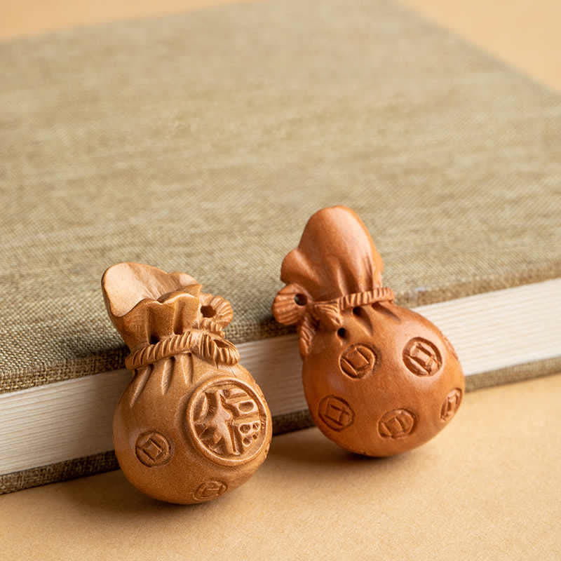 Buddha Stones Breloczki do kluczy z motywem brzoskwiniowego drewna Fu, sakiewki na pieniądze, szczęśliwy cynobrowy słoń, lotos, tykwa - image 5