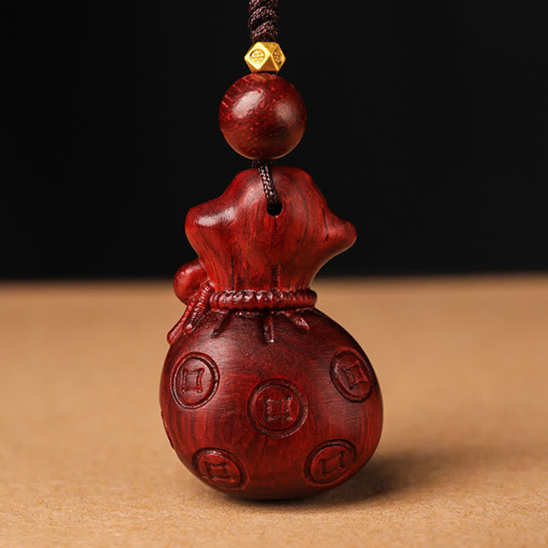 Buddha Stones Breloczki do kluczy z czerwoną sakiewką sandałową Om Mani Padme Hum Wisdom Fortune - image 3