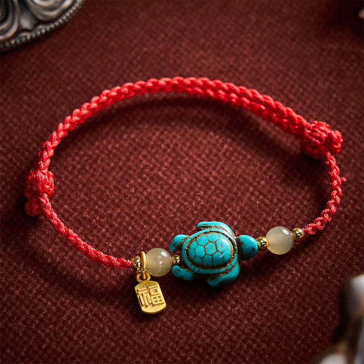 Buddha Stones Ręcznie tkana bransoletka z jadeitu z turkusowym wzorem żółwia Fu - image 12