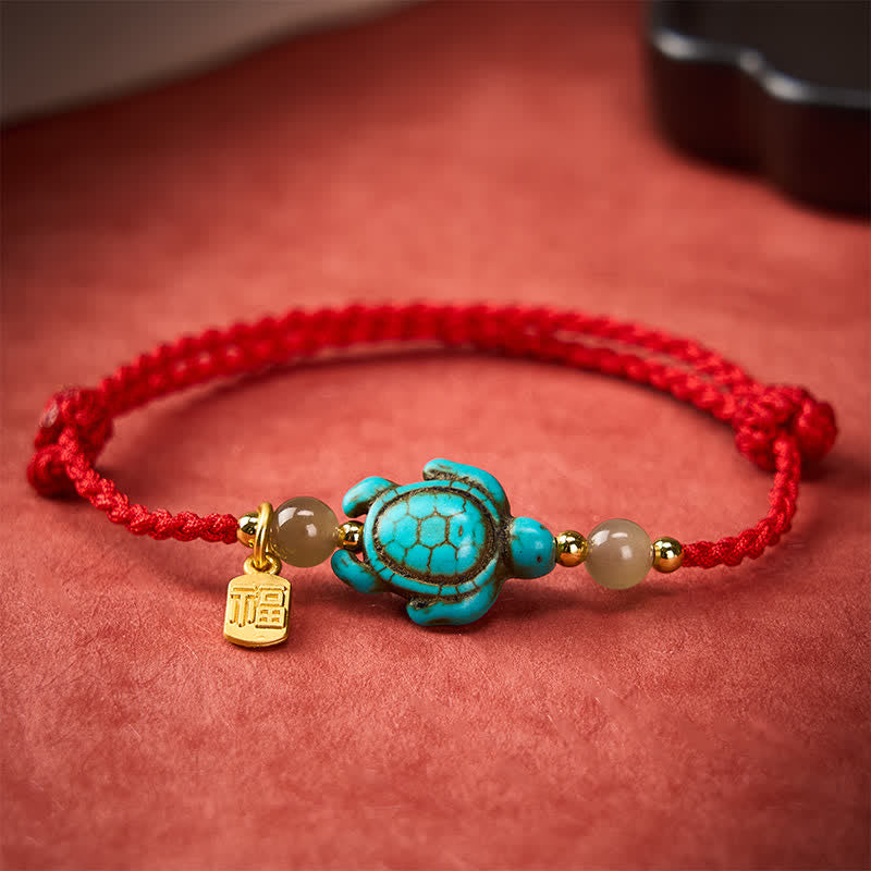 Buddha Stones Ręcznie tkana bransoletka z jadeitu z turkusowym wzorem żółwia Fu - image 13