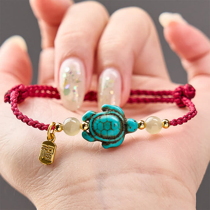 Buddha Stones Ręcznie tkana bransoletka z jadeitu z turkusowym wzorem żółwia Fu - image 3