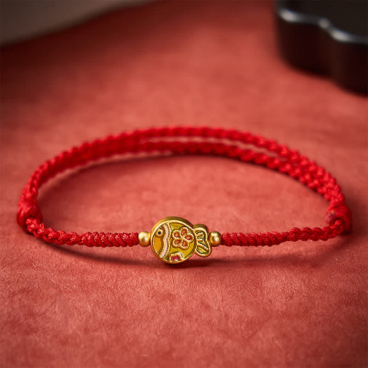 Buddha Stones Ręcznie tkana bransoletka z czerwonej liny z motywem kwiatów i rybki koi - image 10