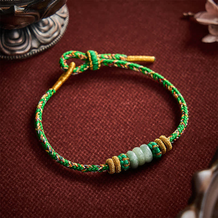 Buddha Stones Bransoletka z koralików jadeitowych z abakusem szczęścia, tkana ręcznie - image 3