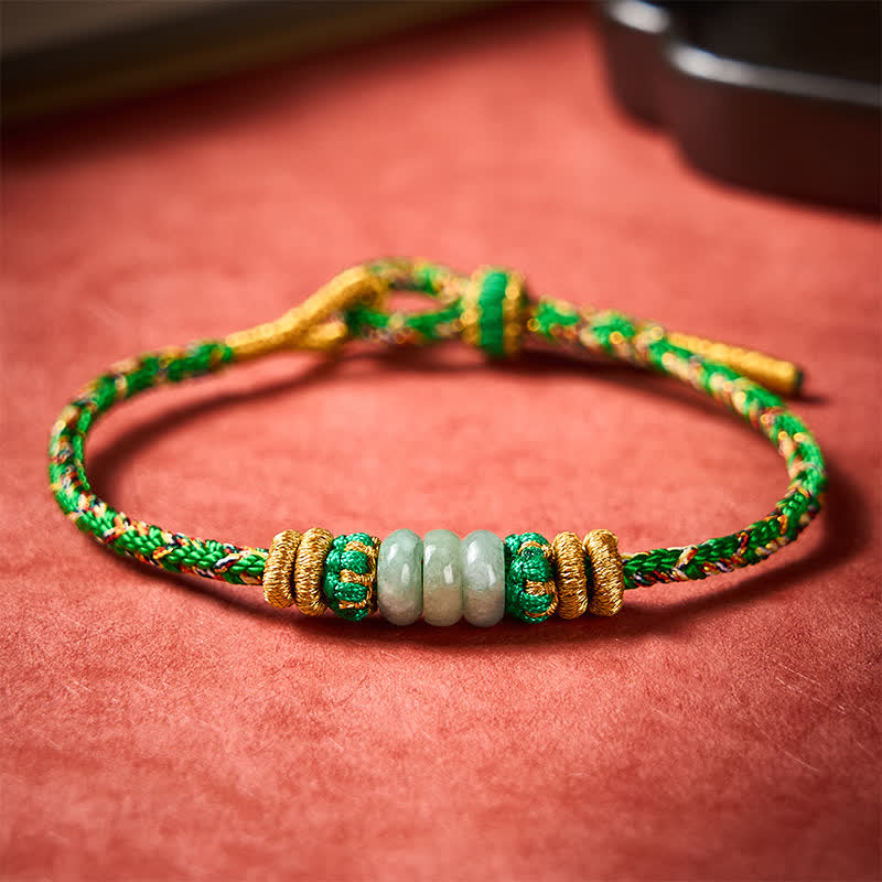 Buddha Stones Bransoletka z koralików jadeitowych z abakusem szczęścia, tkana ręcznie - image 2