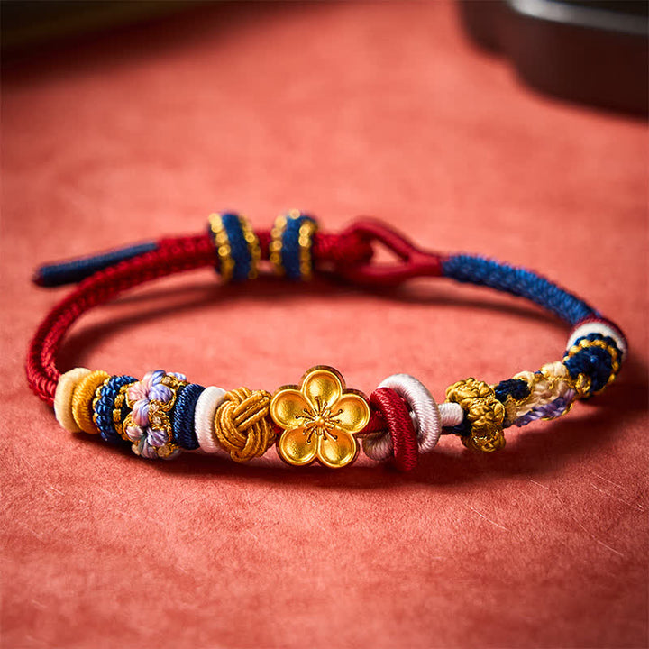 Buddha Stones Bransoletka z czerwonego sznurka w kolorze granatowym, tkana ręcznie z motywem brzoskwiniowego kwiatu - Czerwony granatowy (obwód nadgarstka: 5,9-7,1 cala / 15-18 cm) - image 0
