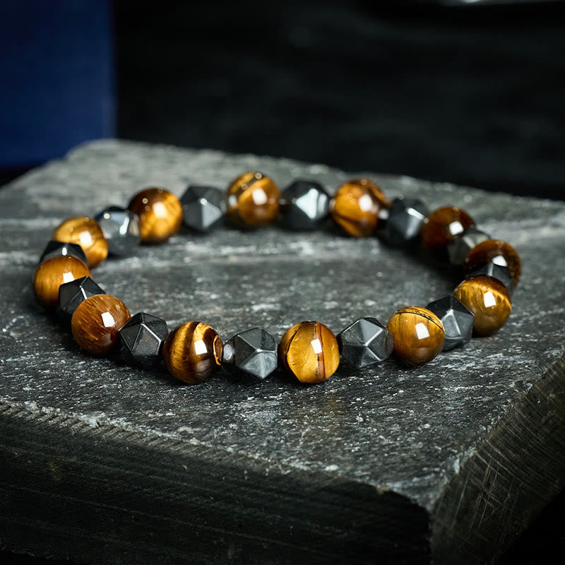 Buddha Stones Bransoletka z hematytu tygrysiego oka z fasetowanymi elementami siły - Żółte Tygrysie Oko (Ochrona ♥ Odwaga) - image 9