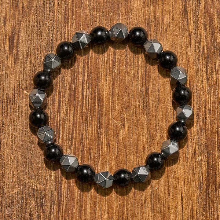 Buddha Stones Bransoletka z hematytu tygrysiego oka z fasetowanymi elementami siły - image 3