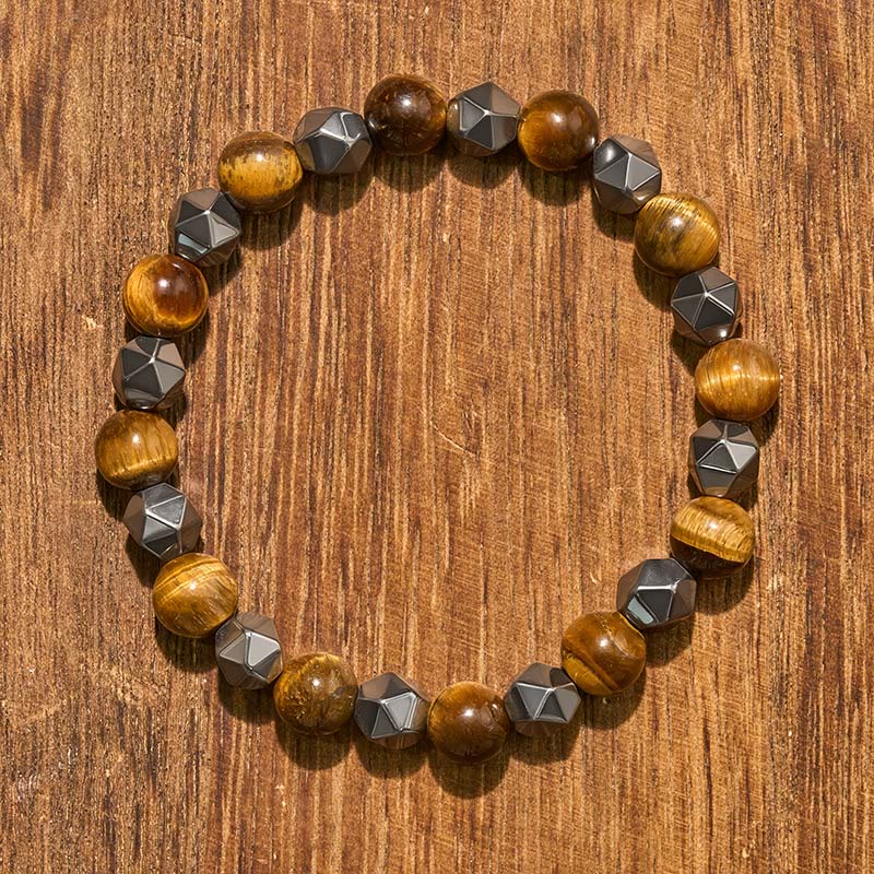 Buddha Stones Bransoletka z hematytu tygrysiego oka z fasetowanymi elementami siły - image 12