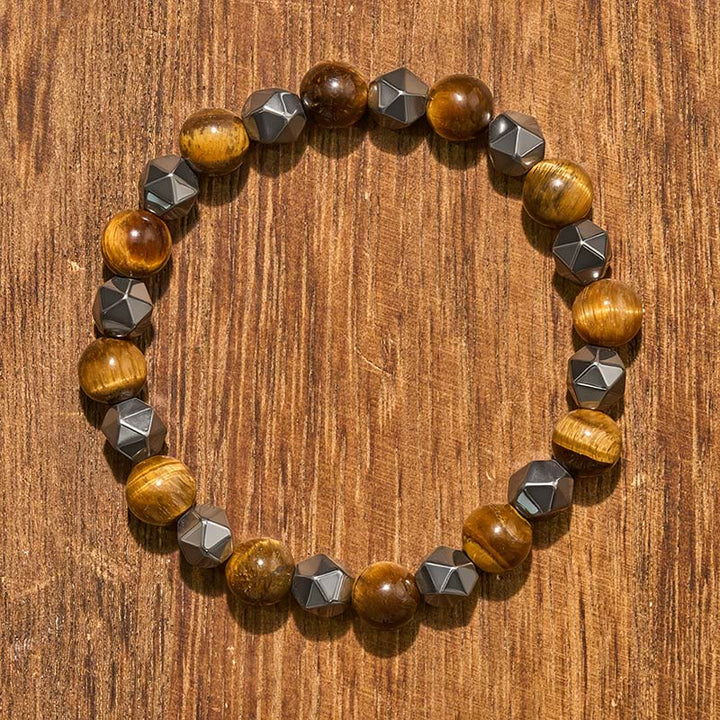 Buddha Stones Bransoletka z hematytu tygrysiego oka z fasetowanymi elementami siły - image 12