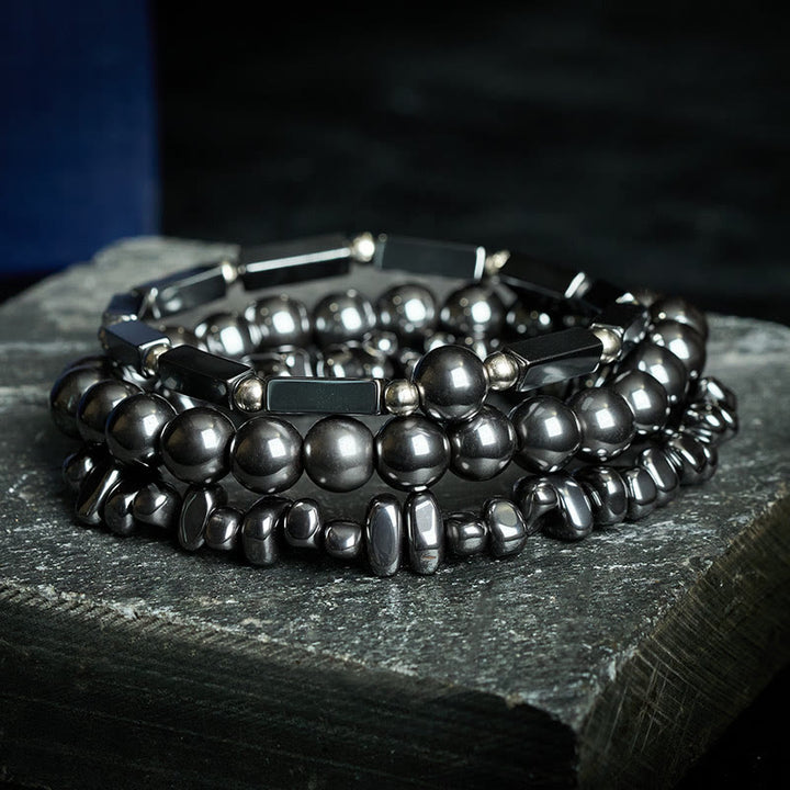 Buddha Stones 3-częściowa bransoletka z hematytu z potężnymi koralikami - image 1