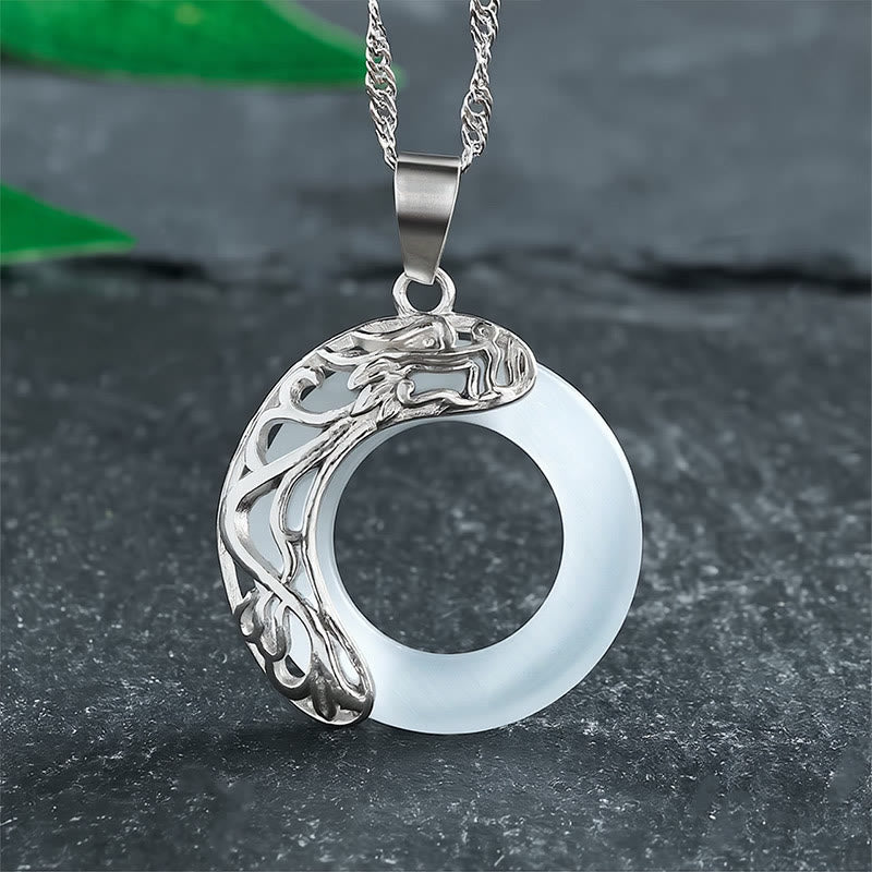 Buddha Stones Naszyjnik z klamrą Peace Buckle w kształcie kociego oka i intuicji - Biały - image 0