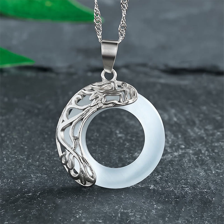 Buddha Stones Naszyjnik z klamrą Peace Buckle w kształcie kociego oka i intuicji - Biały - image 0