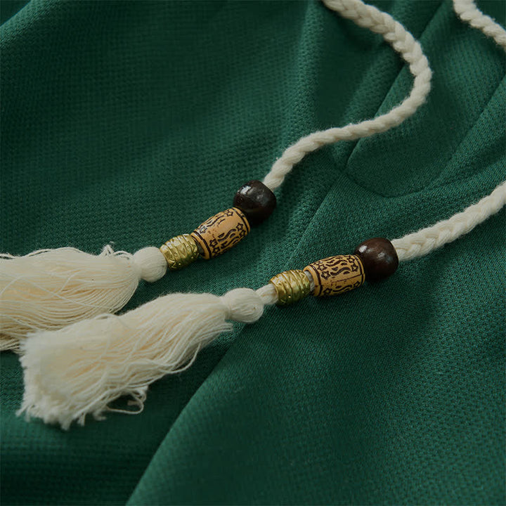 Buddha Stones Letnie męskie spodenki w stylu boho ze ściągaczem i elastyczną talią, geometrycznym wykończeniem i kieszeniami - image 4