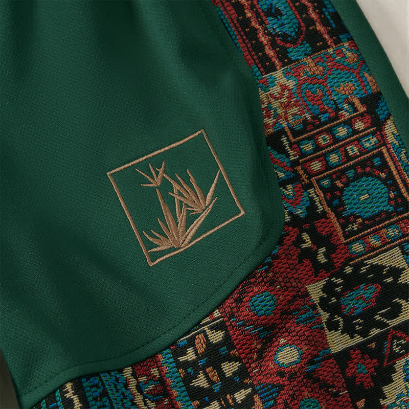 Buddha Stones Letnie męskie spodenki w stylu boho ze ściągaczem i elastyczną talią, geometrycznym wykończeniem i kieszeniami - image 7