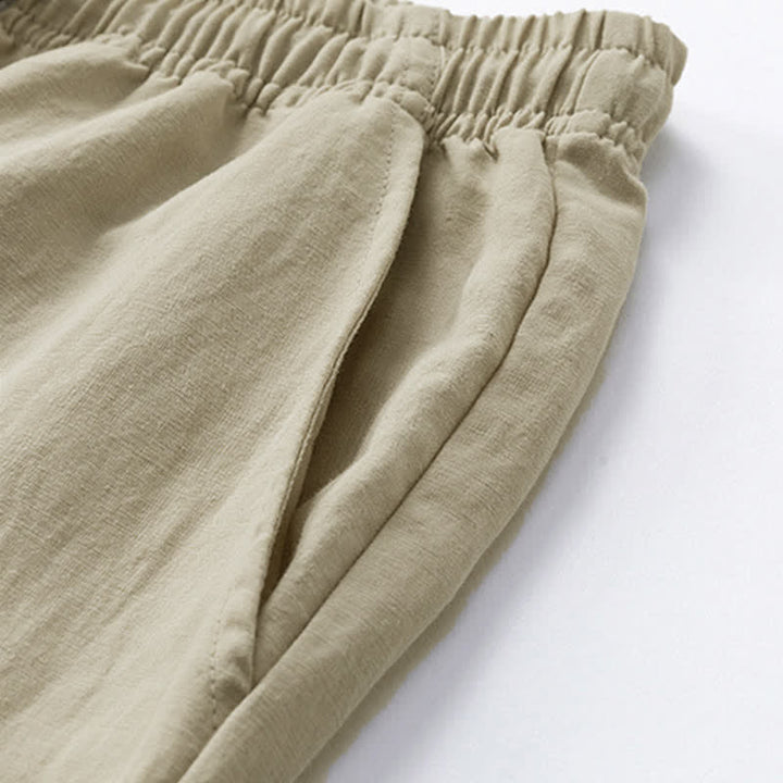Buddha Stones Letnie, swobodne spodnie męskie w stylu boho ze ściągaczem i kieszenią, proste nogawki, solidne, półdługie - image 5