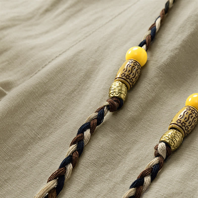 Buddha Stones Letnie, swobodne spodnie męskie w stylu boho ze ściągaczem i kieszenią, proste nogawki, solidne, półdługie - image 4