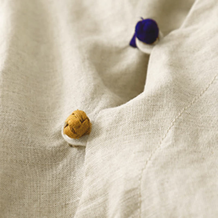 Buddha Stones Letnie koszule damskie z krótkim rękawem i minimalistycznym kołnierzykiem typu stójka w jednolitym kolorze - image 4