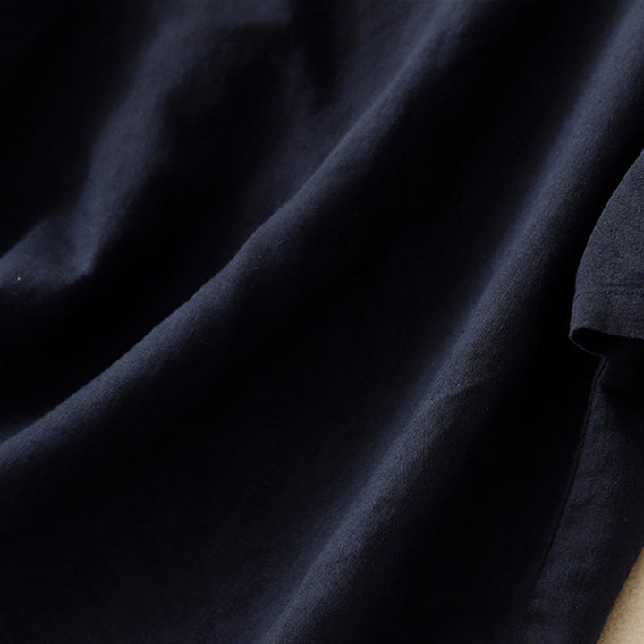 Buddha Stones Letnie koszule damskie z krótkim rękawem i minimalistycznym kołnierzykiem typu stójka w jednolitym kolorze - image 16