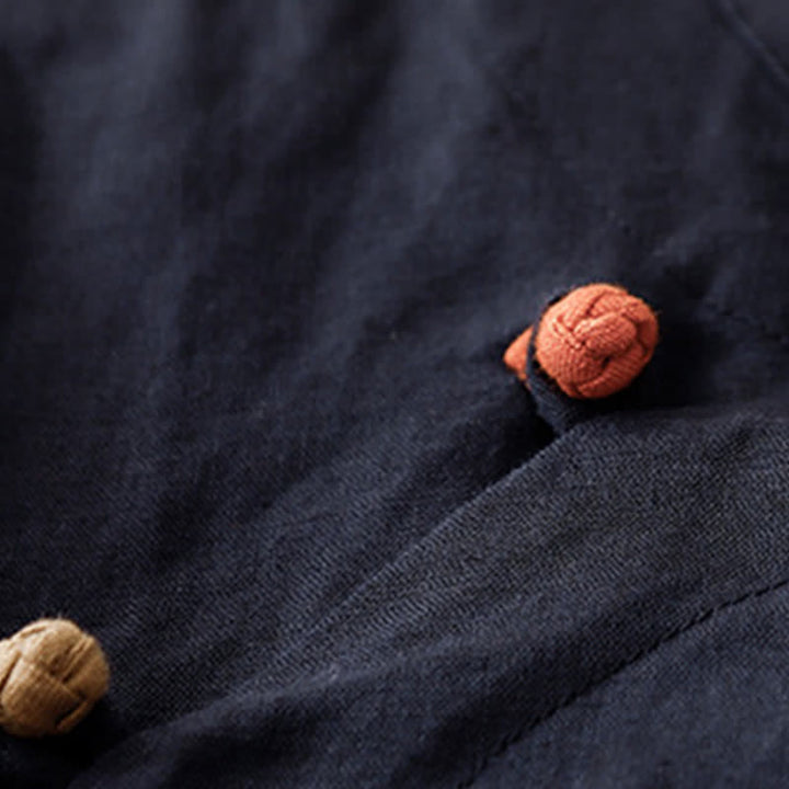 Buddha Stones Letnie koszule damskie z krótkim rękawem i minimalistycznym kołnierzykiem typu stójka w jednolitym kolorze - image 10
