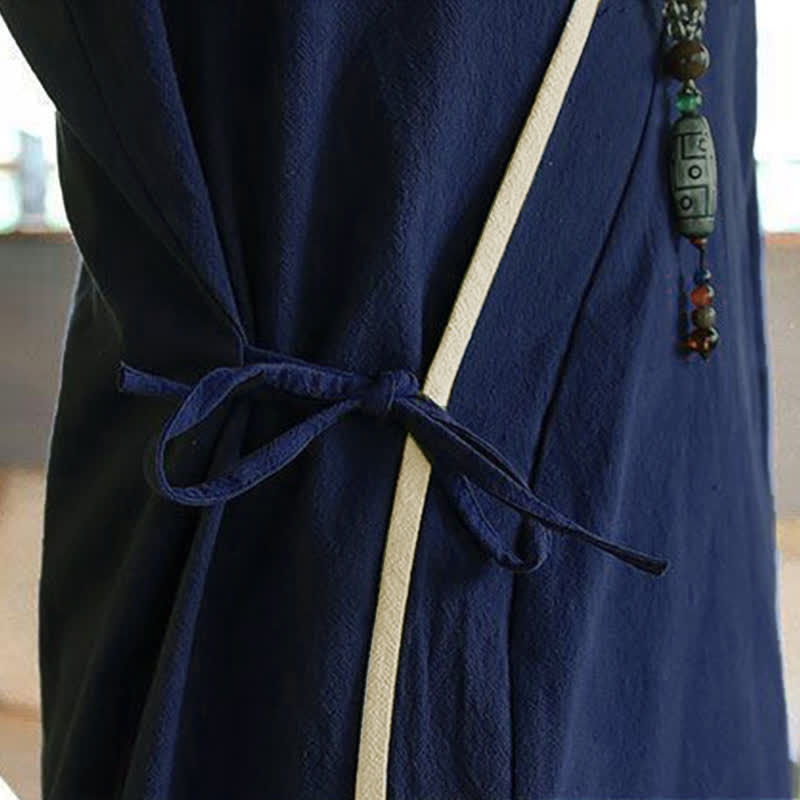 Buddha Stones Letnie kimono męskie w minimalistycznym stylu Tang, ze ściągaczem i dekoltem w serek, z rękawami 3/4 - image 10